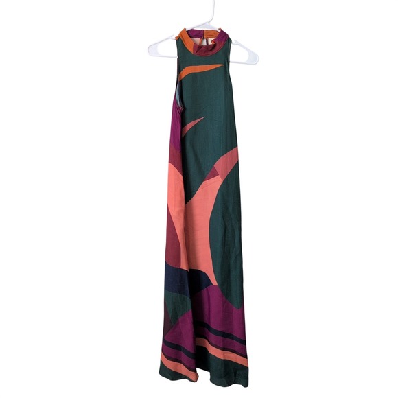 Farm Rio for Anthropologie Abstract Geometric High Neck Maxi Dress XS Multicolor - Picture 3 of 13